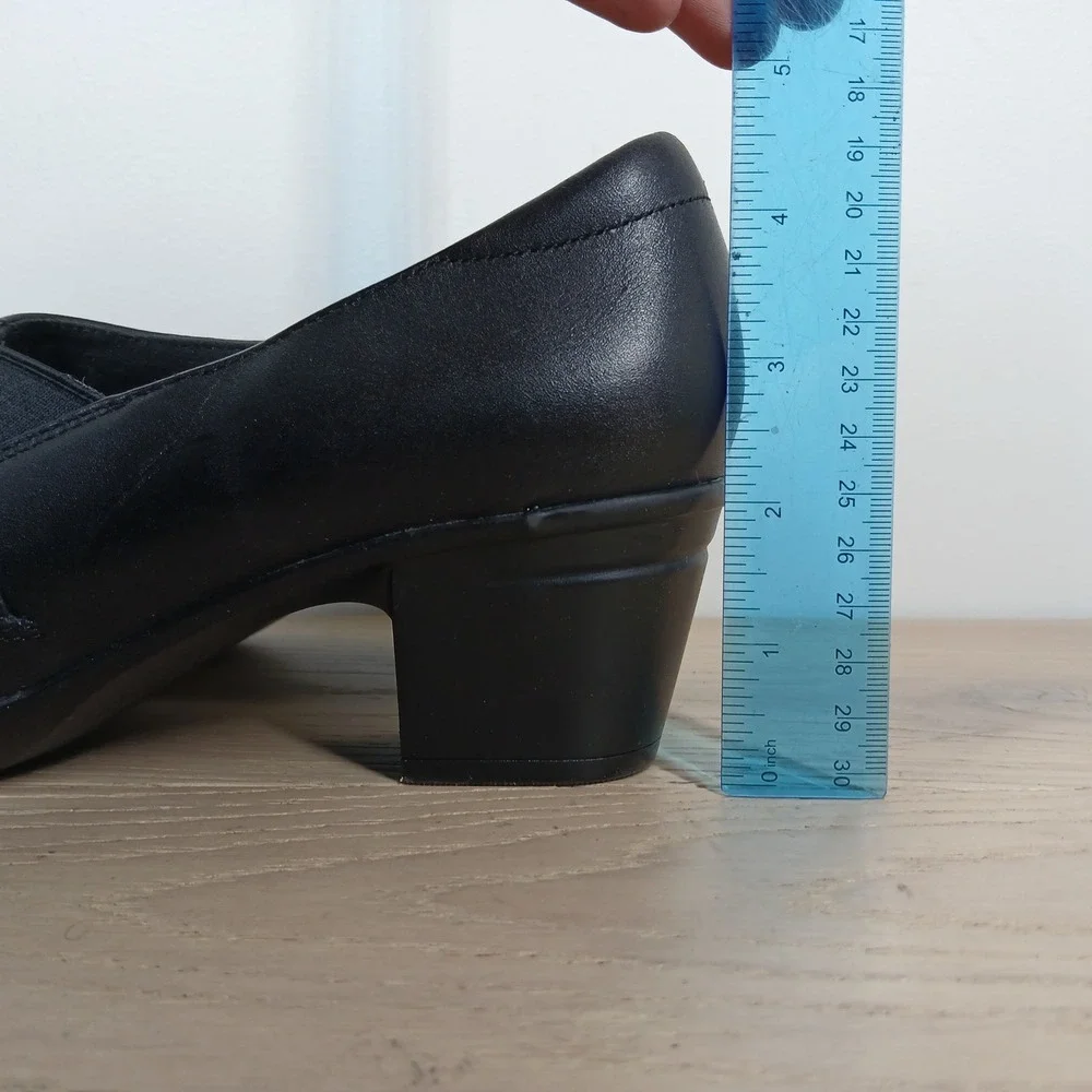 Clarks Collection Pumps Womens 7.5 Black Leather Block Heel Office Career